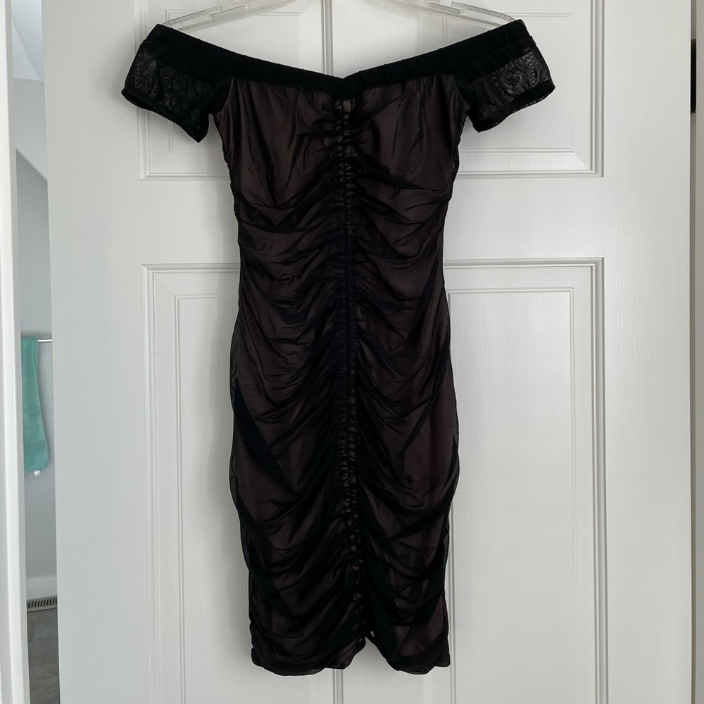 Black mesh rushed dress - Tiger Mist